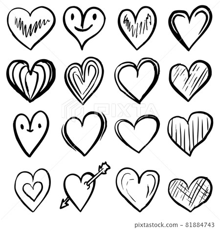 Set of hand drawn illustrations of hearts. Design element for logo, label, sign, badge. Vector illustration 81884743