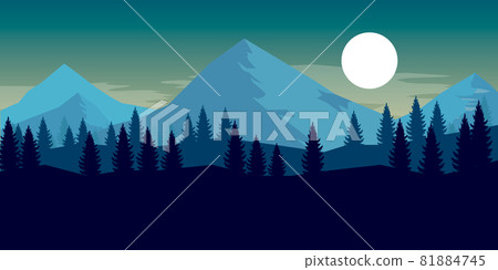 Poster template with wild mountains landscape. Design element for banner, flyer, card. Vector illustration 81884745