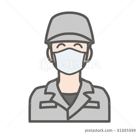 Icon of a smiling manufacturing staff wearing a mask Icon of a smiling manufacturing staff wearing a mask 81885899