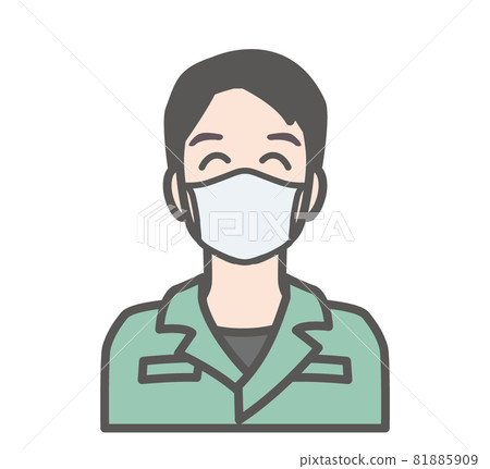 Icon of a smiling manufacturing staff wearing a mask Icon of a smiling manufacturing staff wearing a mask 81885909