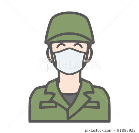 Icon of a smiling manufacturing staff wearing a mask Icon of a smiling manufacturing staff wearing a mask 81885922