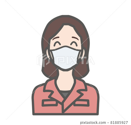 Icon of a smiling manufacturing staff wearing a mask Icon of a smiling manufacturing staff wearing a mask 81885927