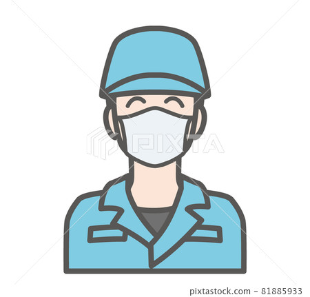 Icon of a smiling manufacturing staff wearing a mask Icon of a smiling manufacturing staff wearing a mask 81885933