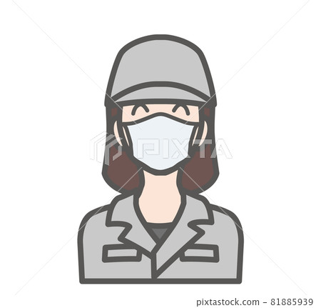 Icon of a smiling manufacturing staff wearing a mask Icon of a smiling manufacturing staff wearing a mask 81885939
