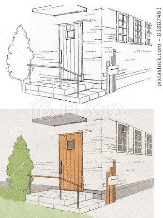 帶屋簷和欄杆的入口門廊 81887461