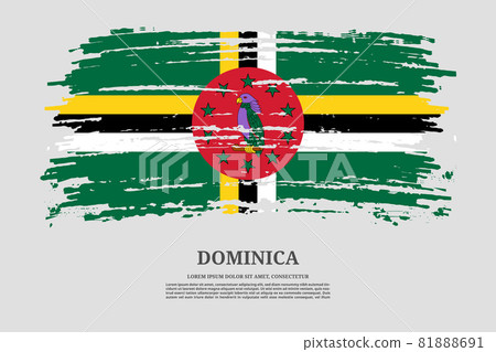 Dominica flag with brush stroke effect and information text poster, vector 81888691