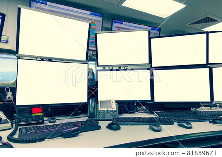 group of blank monitors and screen on security desk or control room for monitor process or stock data trading group of blank monitors and screen on security desk or control room for monitor process or stock data trading 81889671