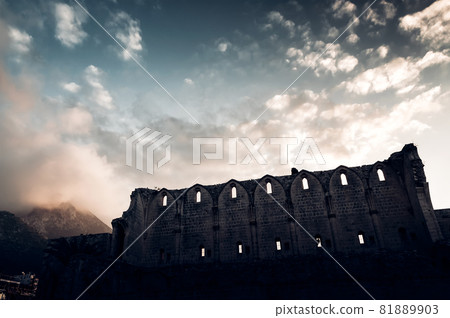 The Abbey of Bellapais at sunset. Kyrenia District, Cyprus The Abbey of Bellapais at sunset. Kyrenia District, Cyprus 81889903