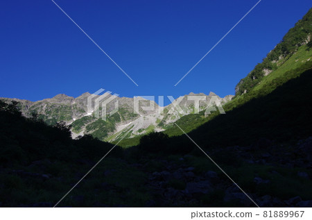 長野縣松本市日本阿爾卑斯100名山夏季奧穗高山路線上烏澤馬戲團前的風景 81889967