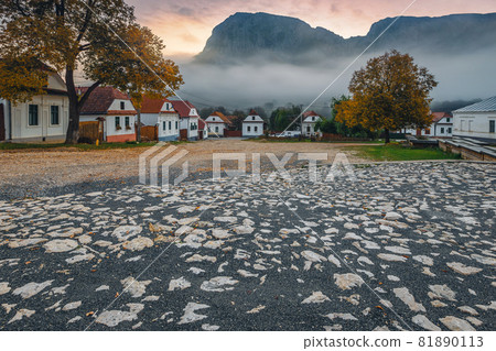 Dawn landscape in Rimetea village with Piatra Secuiului mountain, Romania 81890113