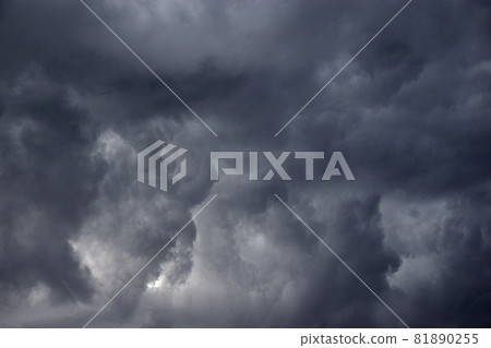 Storm hurricane blue leaden torn clouds on the horizon 81890255