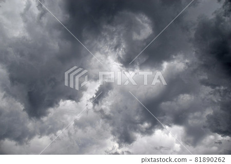 Storm hurricane blue leaden torn clouds on the horizon 81890262