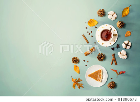 Pumpkin pie with cinnamon tea Pumpkin pie with cinnamon tea 81890678