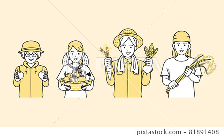 農業農民收穫蔬菜水稻種植水果男性和女性插圖素材 81891408