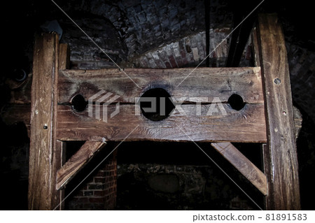 Pads prison in the dark brick basement of a medieval castle 81891583