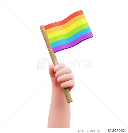 LGBT pride parade poster. Cartoon hand holding flag and celebrating bisexual homosexual transgender LGBT pride parade poster. Cartoon hand holding flag and celebrating bisexual homosexual transgender 81892062