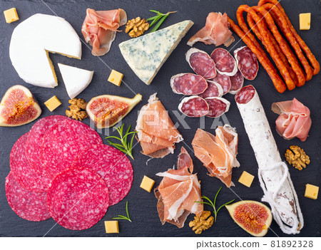 Board with meat, sausages and cheese 81892328