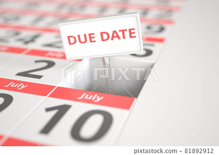 DUE DATE sign on July 3 in a calendar, 3d rendering 81892912