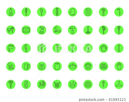 Daily necessities Color icon set Home appliances Vacuum cleaner Pot Cutting board Rag Broom Sewing tools Soap Trash box, etc. 81893121