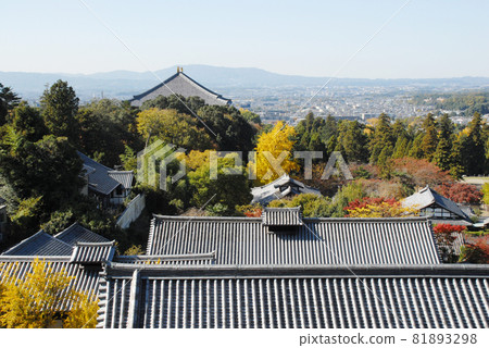 Nara City overlooking the Great Buddha Hall from Todaiji Nigatsudo 81893298
