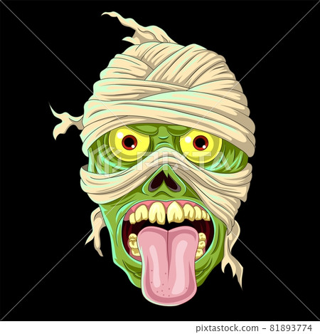 Cartoon scary green mummy head 81893774
