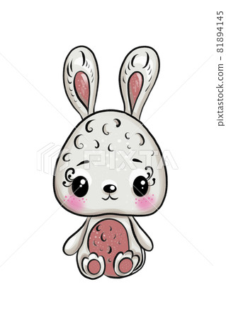 Illustration of a cute gray bunny with a pink... - Stock Illustration  [81894145] - PIXTA