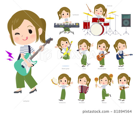 A set of casual fashion women playing rock and roll and pop music A set of casual fashion women playing rock and roll and pop music 81894564