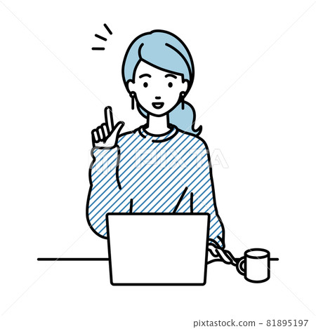 一位遠程工作的女性坐在辦公桌前，打開電腦，激發靈感 81895197