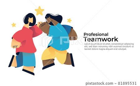 business women giving a high five. hands gesture celebration, Happiness and joy expression. happy of work achievement, success result or teamwork goal. Flat style vector illustration business women giving a high five. hands gesture celebration, Happiness and joy expression. happy of work achievement, success result or teamwork goal. Flat style vector illustration 81895531