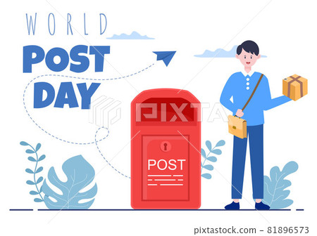 World Post Day Background Which is Celebrated on October 9 with Mail Box, Map, Bird or Letter for Greeting, Poster, Profile Photo. Vector Illustration 81896573