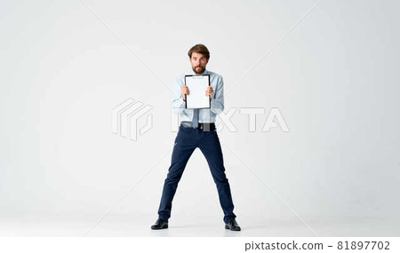 business man emotions jump light background business man emotions jump light background 81897702