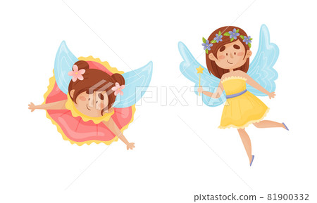 Cute Fairy or Pixie with Etherial Wings and Magic Wand Vector Set Cute Fairy or Pixie with Etherial Wings and Magic Wand Vector Set 81900332