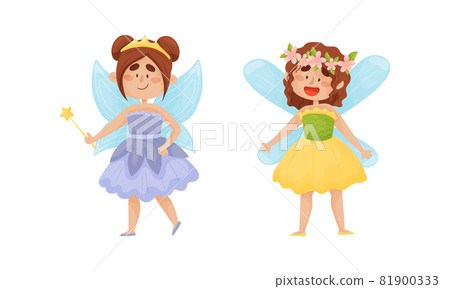 Cute Fairy or Pixie with Etherial Wings and Magic Wand Vector Set Cute Fairy or Pixie with Etherial Wings and Magic Wand Vector Set 81900333