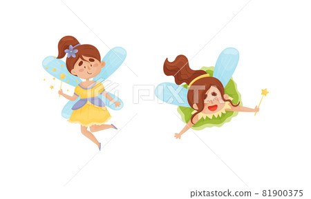 Cute Fairy or Pixie with Etherial Wings and Magic Wand Vector Set Cute Fairy or Pixie with Etherial Wings and Magic Wand Vector Set 81900375