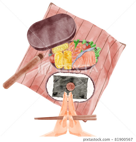 午餐吃手工製作的紫菜便當的手寫水彩風格插圖 午餐吃手工製作的紫菜便當的手寫水彩風格插圖 81900567