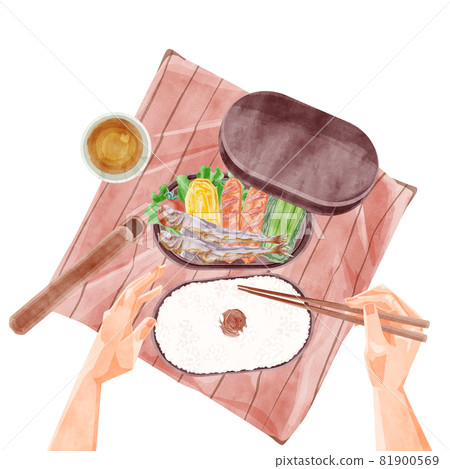 午餐吃手工便當的手寫水彩風格插圖 午餐吃手工便當的手寫水彩風格插圖 81900569
