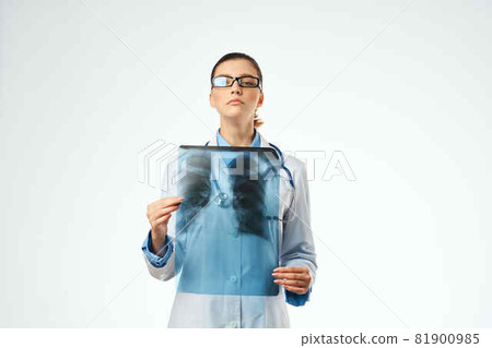 nurse looking at x-ray examination patient health 81900985