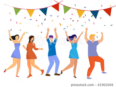group of happy business people at a party Positive men and women dancing and having fun. vector illustration in flat style 81902008