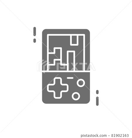 Vector tetris, electronic brick game grey icon. 81902163