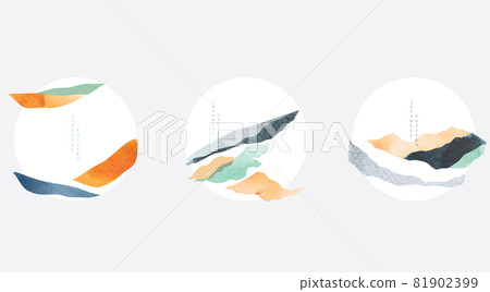 Abstract art template with watercolor texture vector. Landscape background with Japanese wave pattern. 81902399