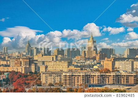 Moscow Russia, city skyline view from Sparrow Hill with autumn foliage season Moscow Russia, city skyline view from Sparrow Hill with autumn foliage season 81902485