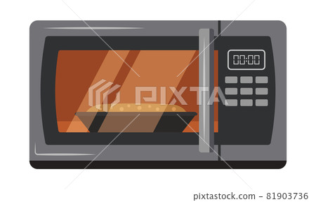 Microwave oven icon. Front view of kitchen appliances. Vector flat colour illustration isolated on white background 81903736