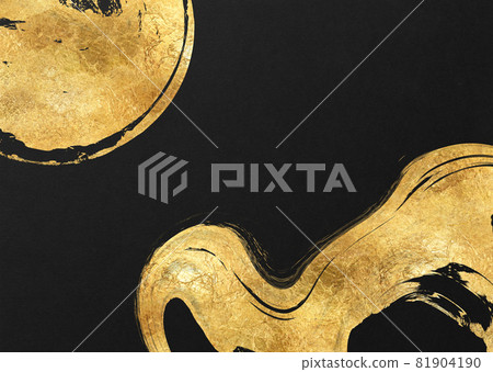 Background texture Luxury golden gold folding screen Gold paper New Year's card New Year Japanese paper Japanese pattern Wallpaper Brush art Black background 81904190
