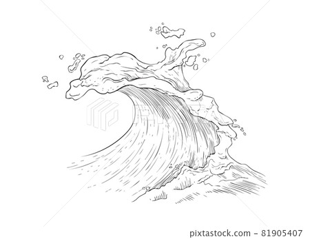 Sea or ocean wave with marine foam, swirl with splashes and curls, raging water. Sea or ocean wave with marine foam, swirl with splashes and curls, raging water. 81905407
