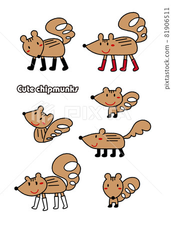 可愛的花栗鼠兒童繪畫插圖集矢量 可愛的花栗鼠兒童繪畫插圖集矢量 81906511