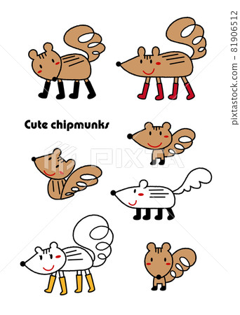 可愛的花栗鼠兒童繪畫插圖集矢量 可愛的花栗鼠兒童繪畫插圖集矢量 81906512