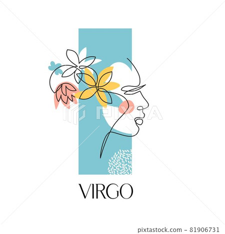Zodiac sign Virgo. The symbol of the astrological horoscope. Vector illustration. Portrait of a girl. 81906731