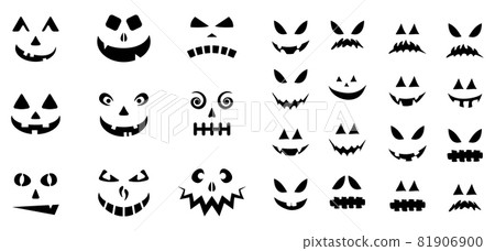 PrintJack o lantern smile template. Spooky face expression for halloween pumpkin. Vvector black silhouette design isolated on white. 81906900