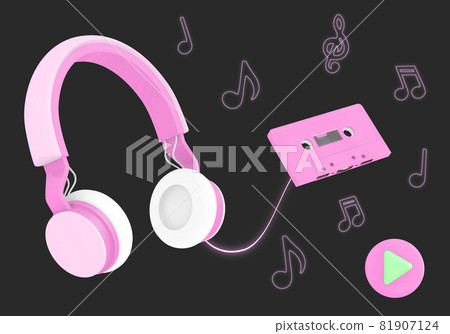 wireless headphones and neon music note wireless headphones and neon music note 81907124