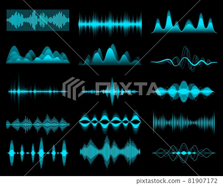 HUD sound music equalizer, audio waves. Iinterface elements, vector voice frequency waveform. HUD sound wave or radio signal digital waveform, music volume and recording or play equalizer HUD sound music equalizer, audio waves. Iinterface elements, vector voice frequency waveform. HUD sound wave or radio signal digital waveform, music volume and recording or play equalizer 81907172